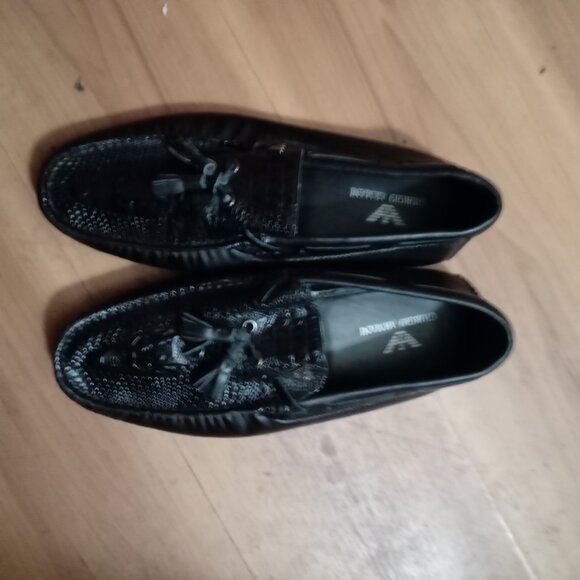 AUTHENTIC MENS GIORGIO ARMANI BLACK LEATHER CROCODILE SKIN LEATHER LOAFERS - Picture 2 of 4